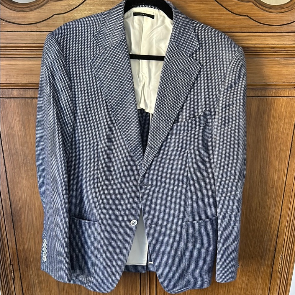 Men's TOM FORD Blue textured Silk & Hemp Blazer